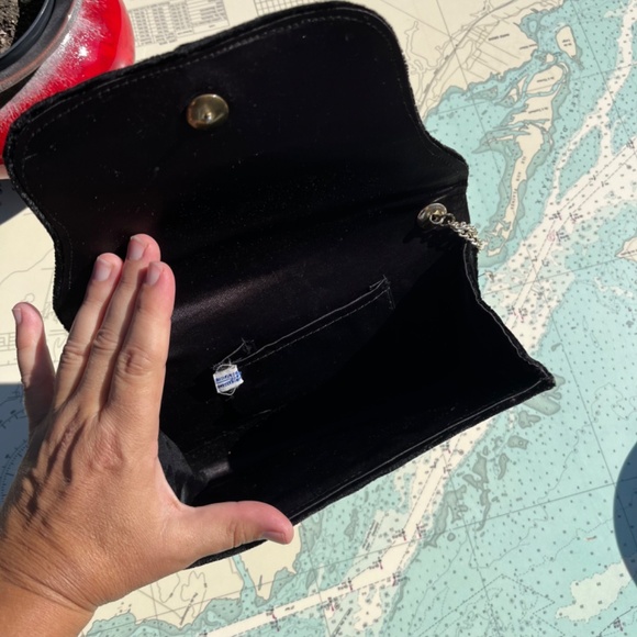 Vintage 90s Black Velvet Studded Evening Purse / Clutch - Picture 5 of 8
